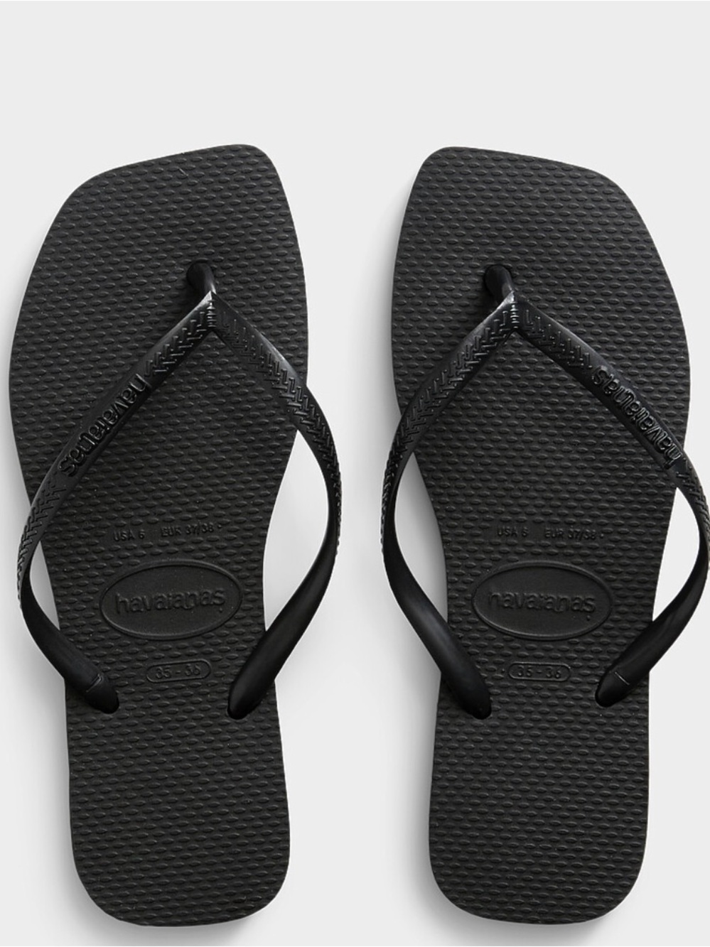 Havaianas Women's Black Flip Flop Sandals with Black Straps - Square Toe